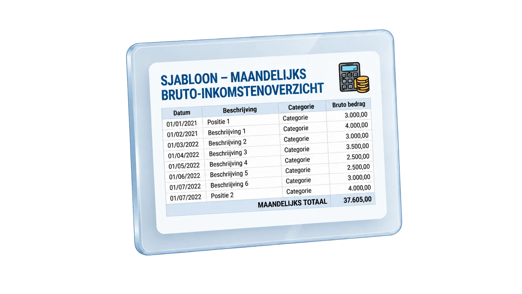 Sjabloon voor maandelijkse bruto-inkomsten